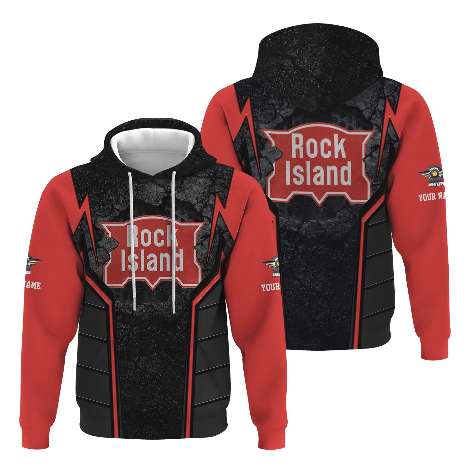 Railspirit Personalized Chicago, Rock Island and Pacific Railroad Hoodie Cracked Metal Design Rock Island Railroad Train Zip Up Hoodie