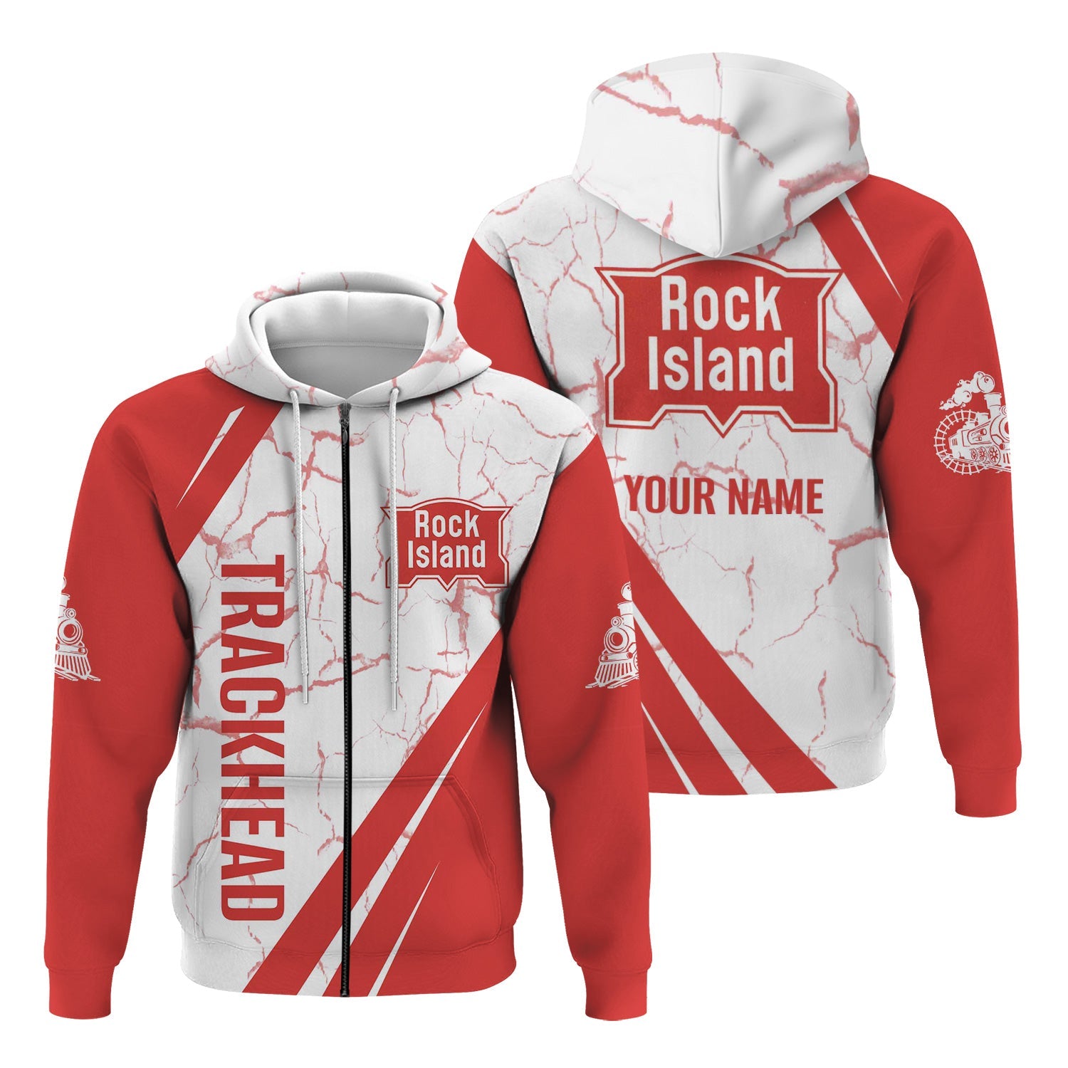 Railspirit Personalized Chicago, Rock Island and Pacific Railroad Hoodie Crackle Texture Style Rock Island Railroad Train Zip Up Hoodie For Trackhead