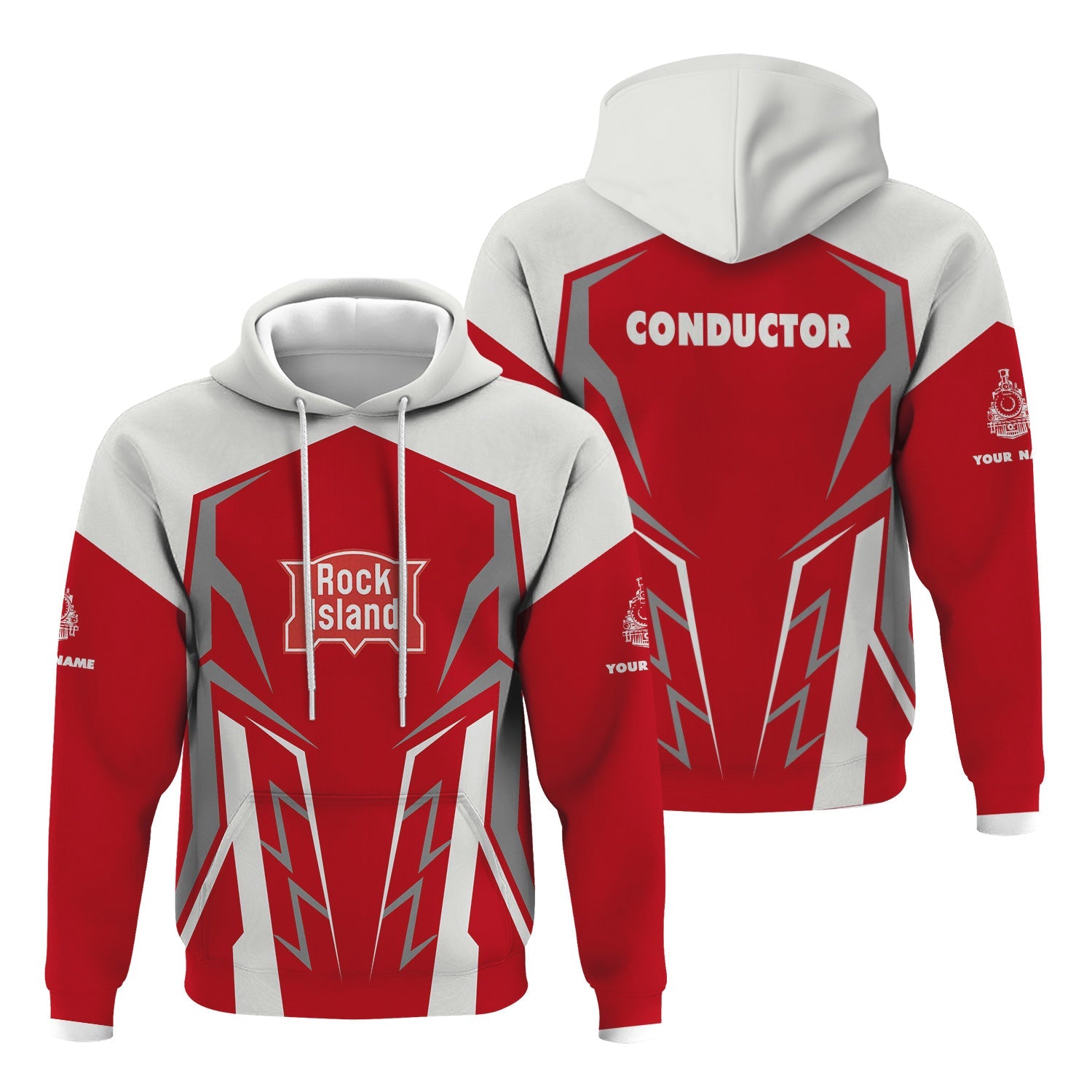 Railspirit Personalized Chicago, Rock Island and Pacific Railroad Hoodie Futuristic Design with Custom Job Rock Island Railroad Train Zip Up Hoodie