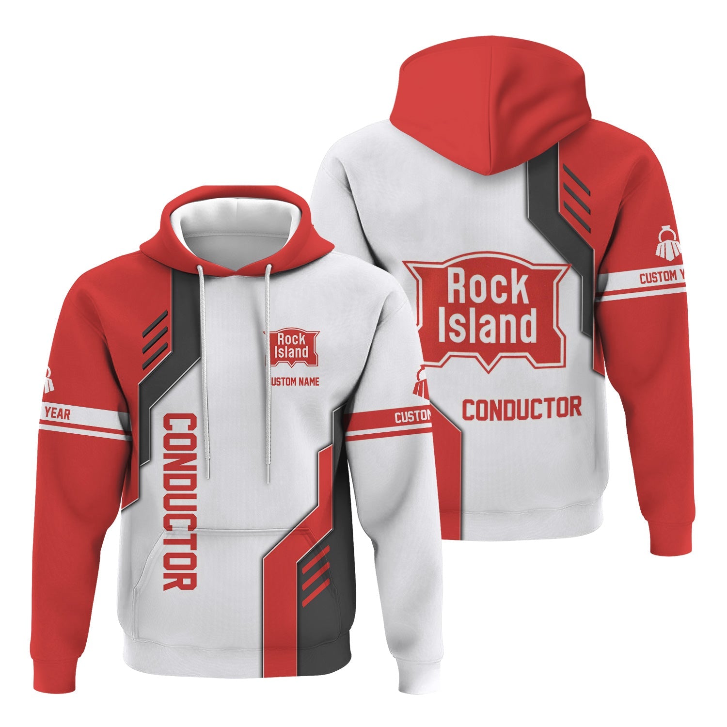 Railspirit Personalized Chicago, Rock Island and Pacific Railroad Hoodie Railway Style with Custom Job Rock Island Railroad Train Zip Up Hoodie