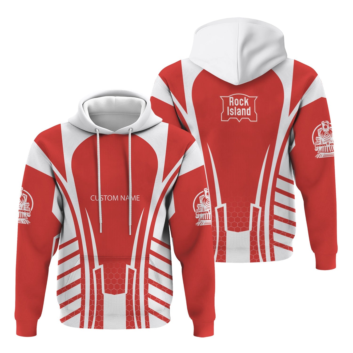 Railspirit Personalized Chicago, Rock Island and Pacific Railroad Hoodie Striped Railroad Style Rock Island Railroad Train Zip Up Hoodie