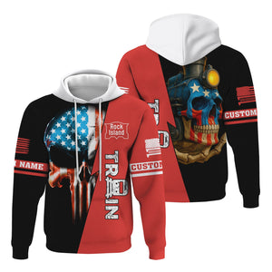 Railspirit Personalized Chicago, Rock Island and Pacific Railroad Hoodie Train Skull American Flag Rock Island Railroad Zip Up Hoodie