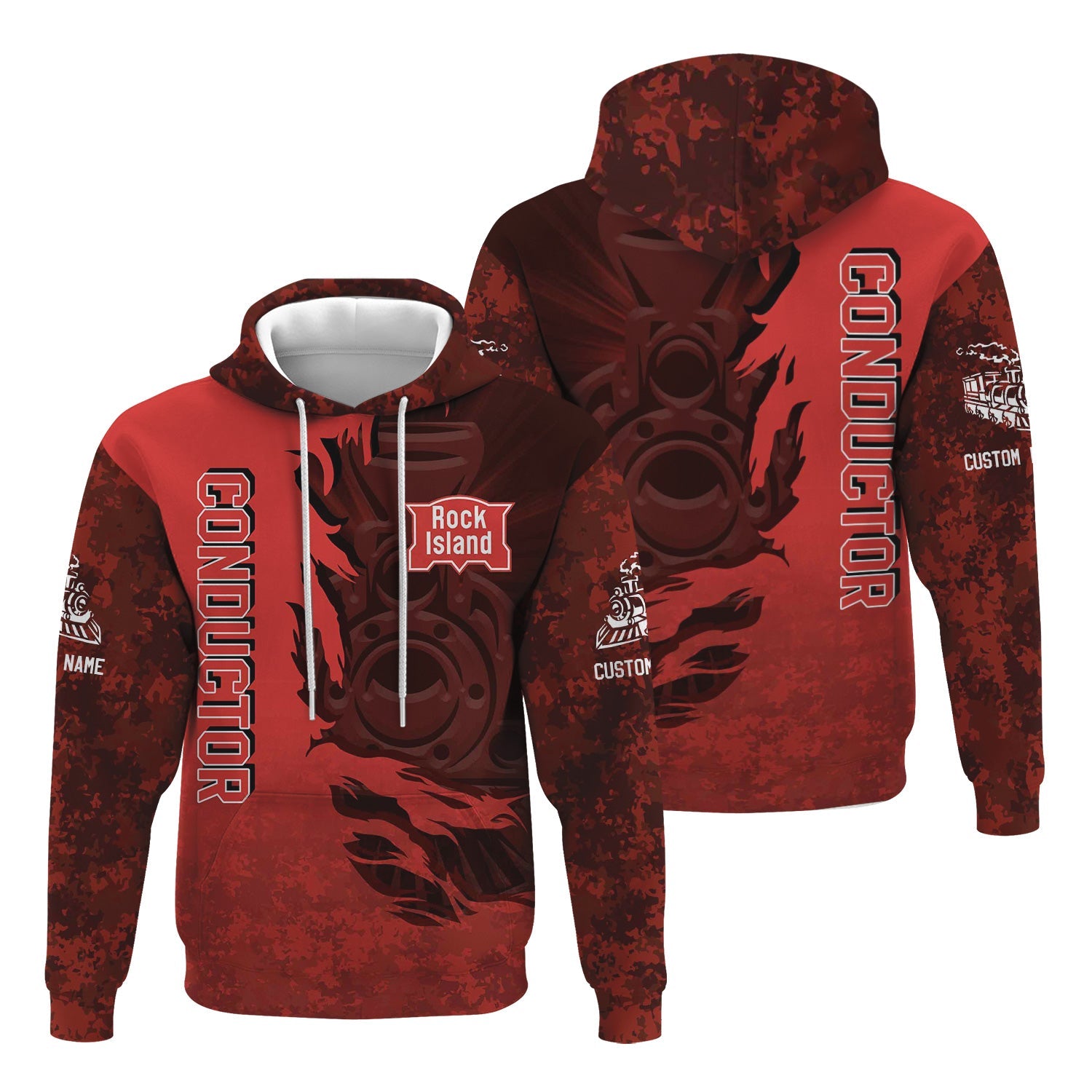 Railspirit Personalized Chicago, Rock Island and Pacific Railroad Hoodie Blazing Style with Custom Position Rock Island Railroad Train Zip Up Hoodie