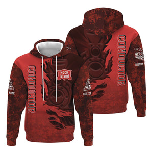 Railspirit Personalized Chicago, Rock Island and Pacific Railroad Hoodie Blazing Style with Custom Position Rock Island Railroad Train Zip Up Hoodie