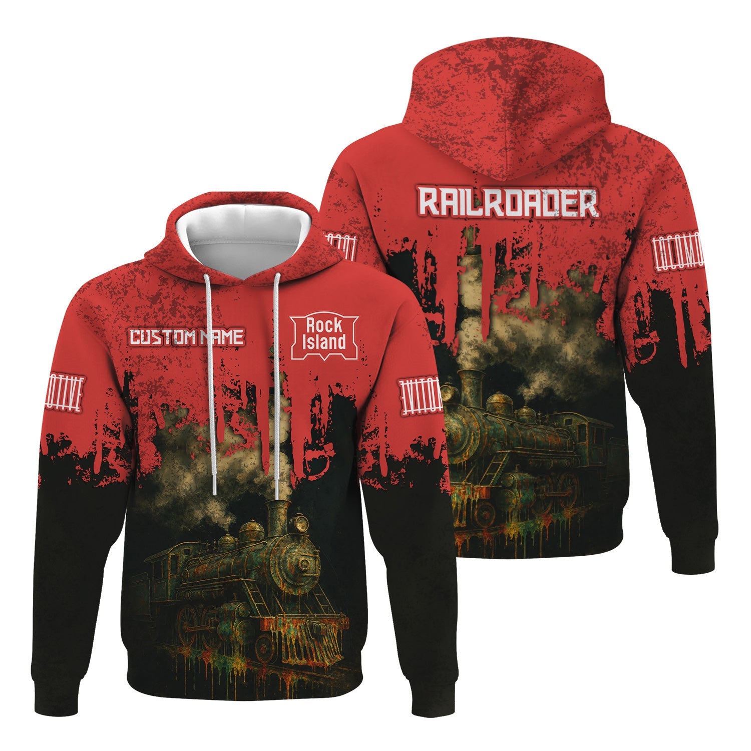 Railspirit Personalized Chicago, Rock Island and Pacific Railroad Hoodie Vintage Train Art Style Rock Island Railroad Zip Up Hoodie