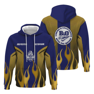 Railspirit Custom Name and Job Title B&O Great States Railroad Hoodie Flame Graphic Train Zip Up Hoodie 