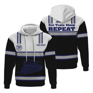 Railspirit Custom Name B&O Great States Railroad Hoodie Eat Train Sleep Repeat Printed Train Zip Hoodie