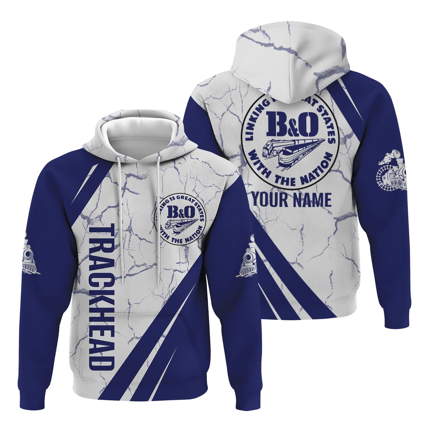 Railspirit Personalized B&O Great States Railroad Hoodie Crackle Texture Style Train Zip Up Hoodie For Trackhead
