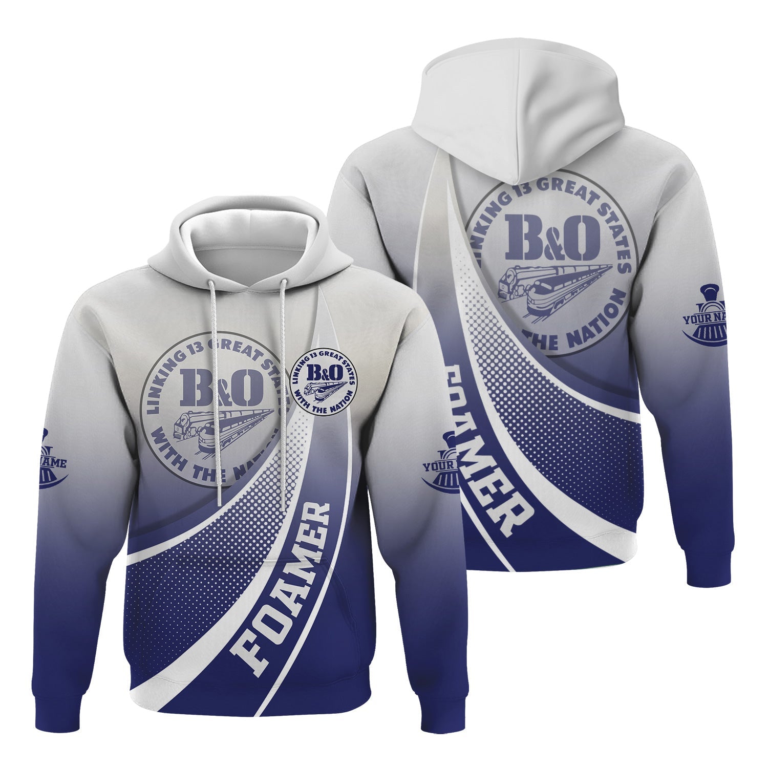 Railspirit Personalized B&O Great States Railroad Hoodie Railway-Themed Style Zip Up Hoodie Gift Idea For Trainspotter
