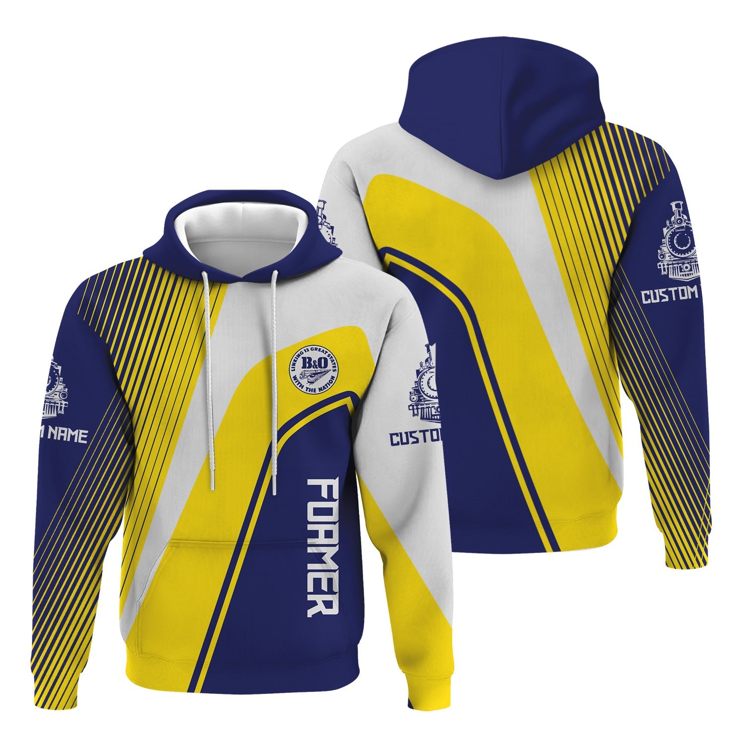 Railspirit Personalized B&O Great States Railroad Hoodie Vibrant Striking Style Zip Up Hoodie For Rail Enthusiasts