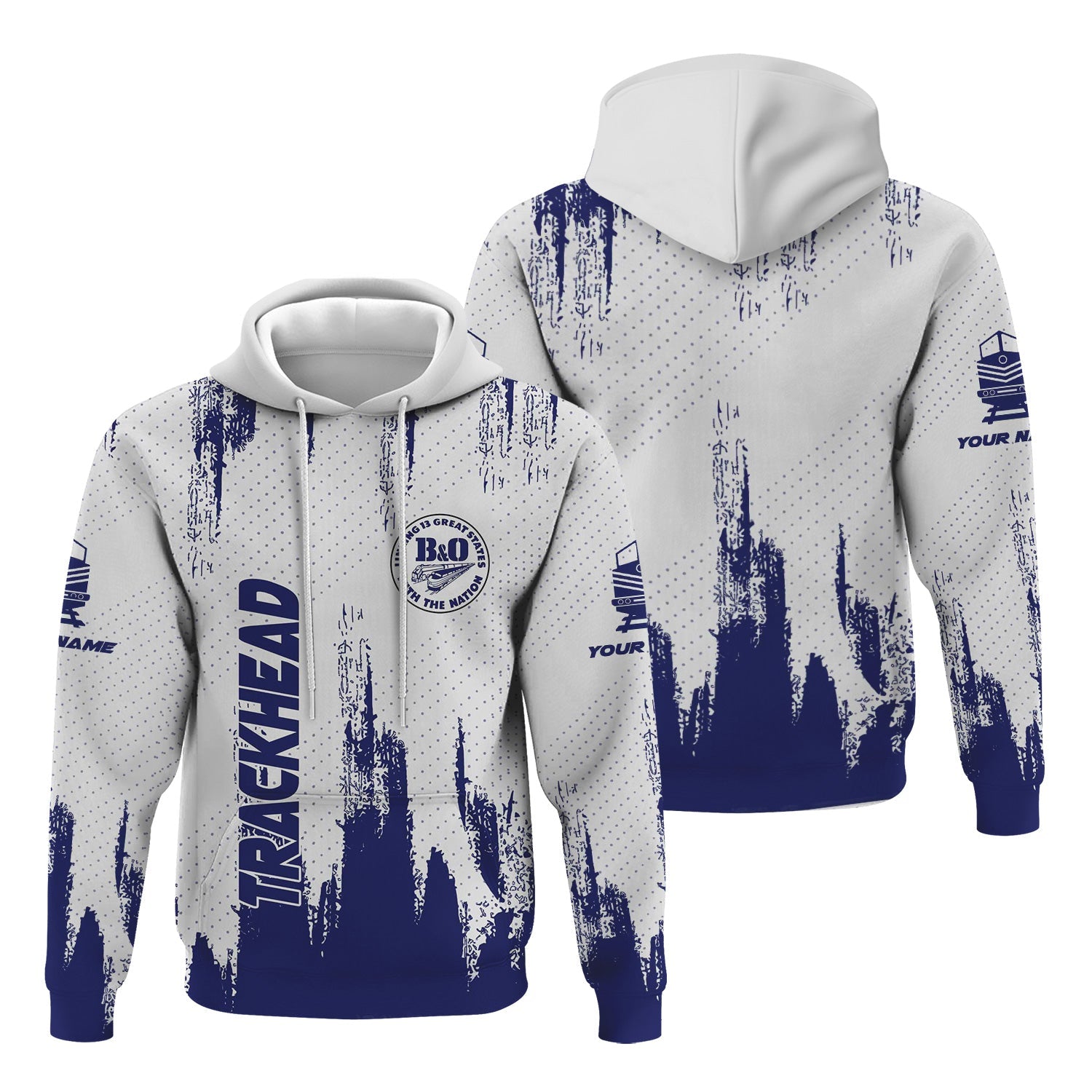 Railspirit Personalized B&O Great States Railroad Hoodie Paint Impact Design Train Zip Up Hoodie for Trackhead