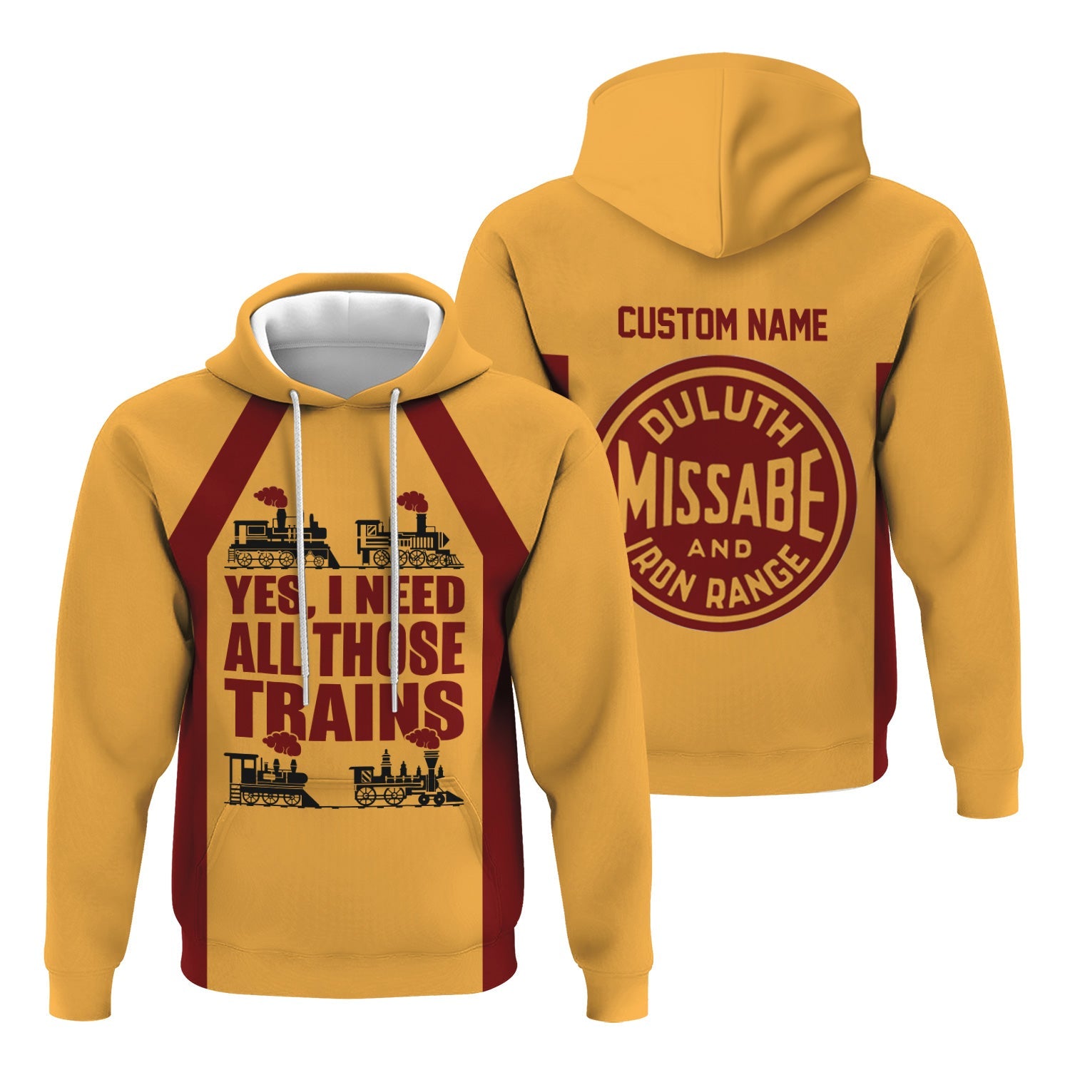Railspirit Custom Name Duluth, Missabe, & Iron Range Railroad Hoodie Yes I Need All Those Train Printed Zip Hoodie