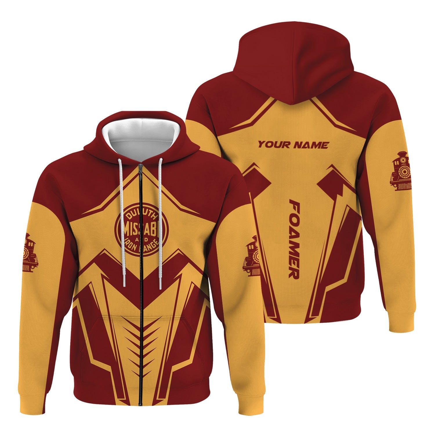 Railspirit Personalized Duluth, Missabe, & Iron Range Railroad Hoodie Railway Trainspotter Style Zip Up Hoodie Gift Idea For Foamers