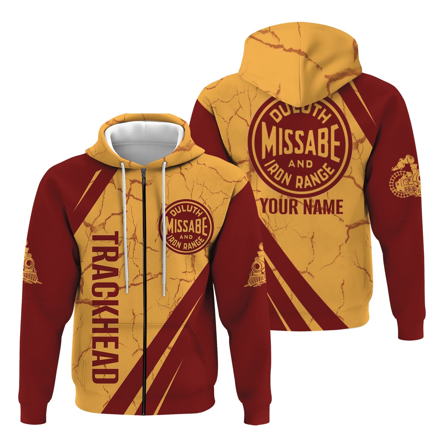 Railspirit Personalized Duluth, Missabe, & Iron Range Railroad Hoodie Crackle Texture Style Train Zip Up Hoodie For Trackhead