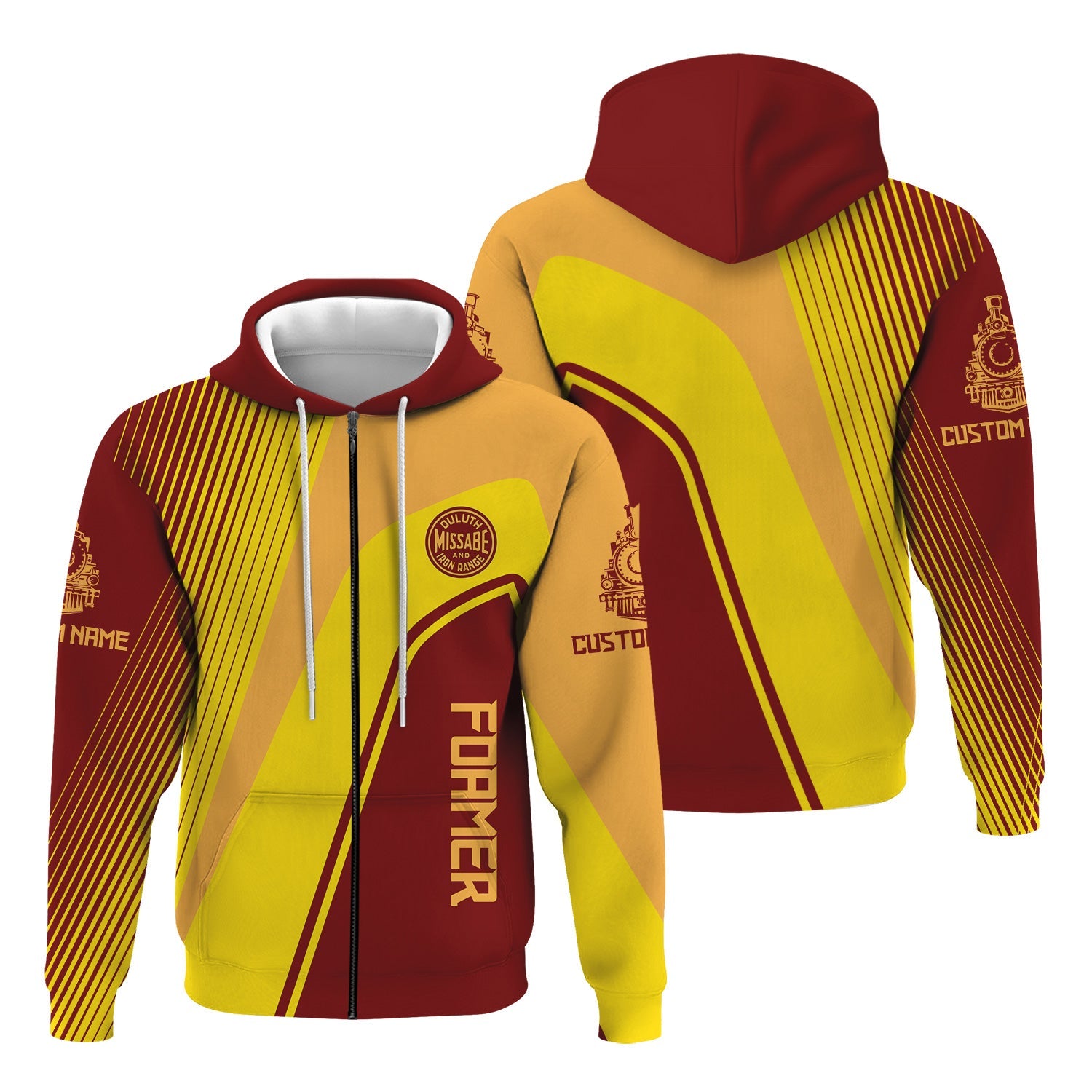 Railspirit Personalized Duluth, Missabe, & Iron Range Railroad Hoodie Vibrant Striking Style Zip Up Hoodie For Rail Enthusiasts