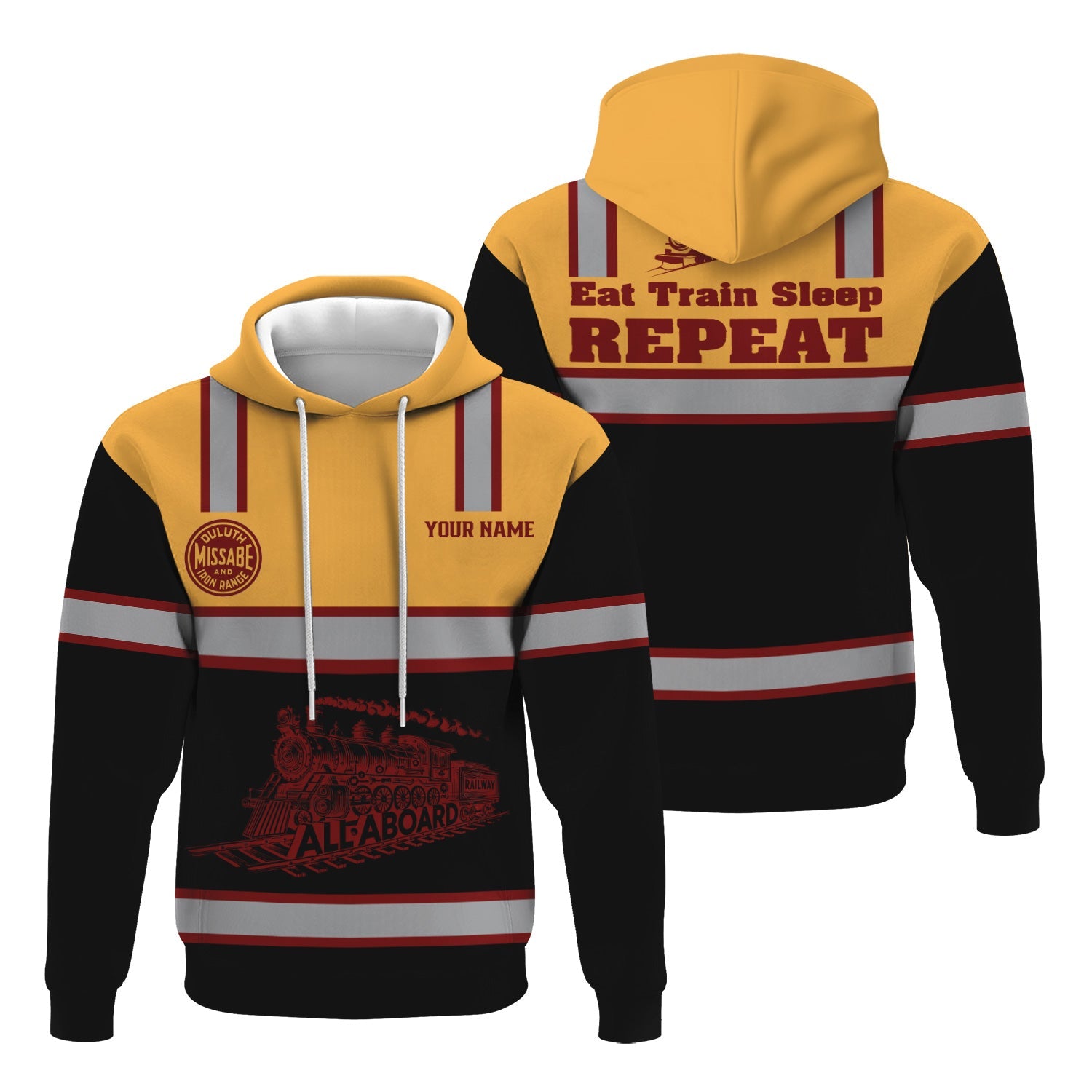 Railspirit Custom Name Duluth, Missabe, & Iron Range Railroad Hoodie Eat Train Sleep Repeat Printed Train Zip Hoodie
