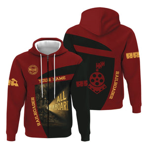 Railspirit Personalized Duluth, Missabe, & Iron Range Railroad Hoodie All Aboard Steam Train Movie Projector Style Zip Up Hoodie