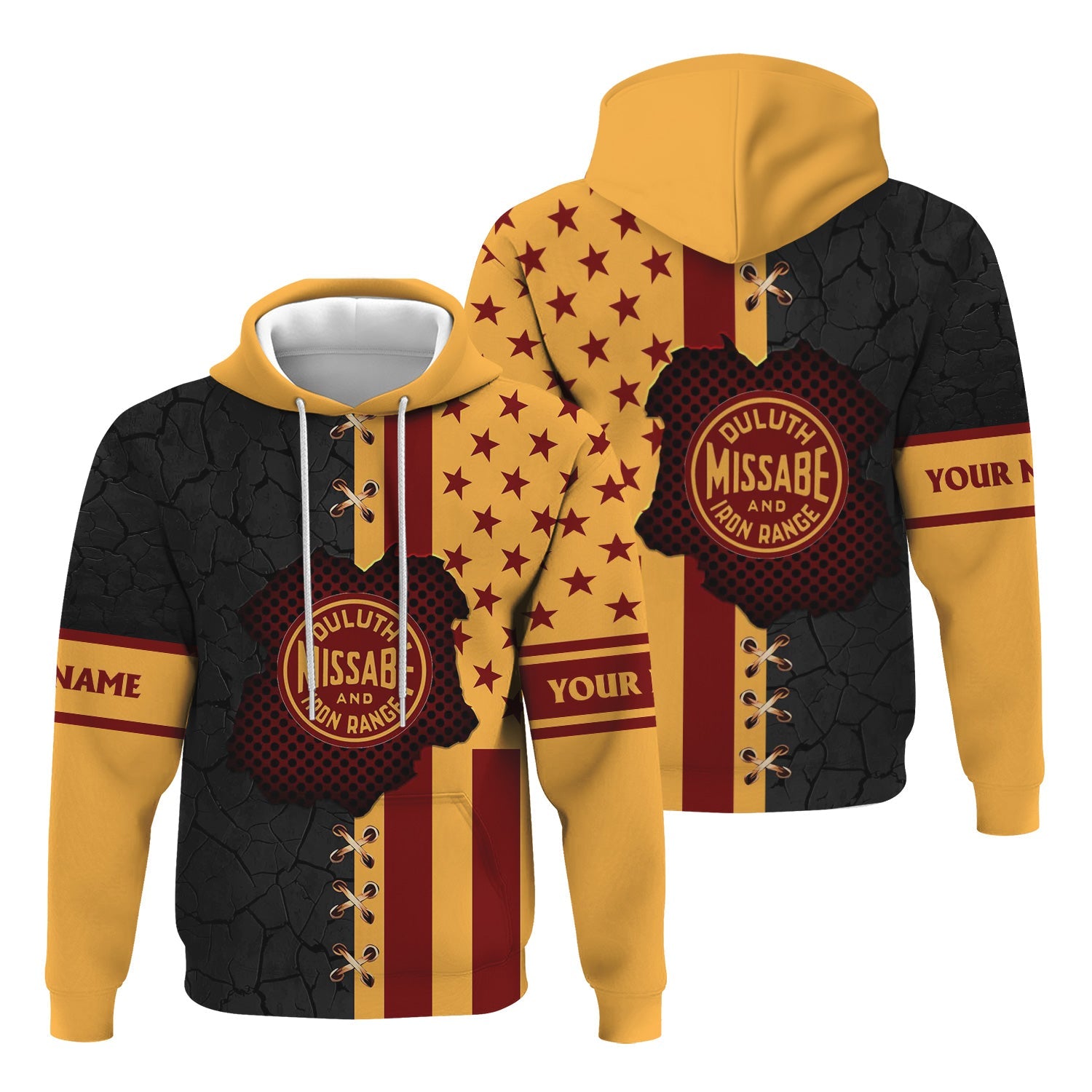 Railspirit Personalized Duluth, Missabe, & Iron Range Railroad Hoodie American Flag with Crack Effect Train Zip Up Hoodie