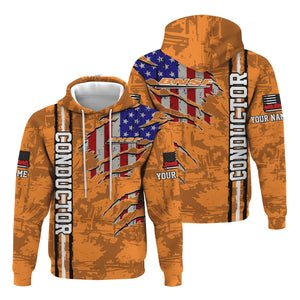 Railspirit Personalized BNSF Railway Hoodie USA Flag Claw Art with Custom Job Train Zip Up Hoodie