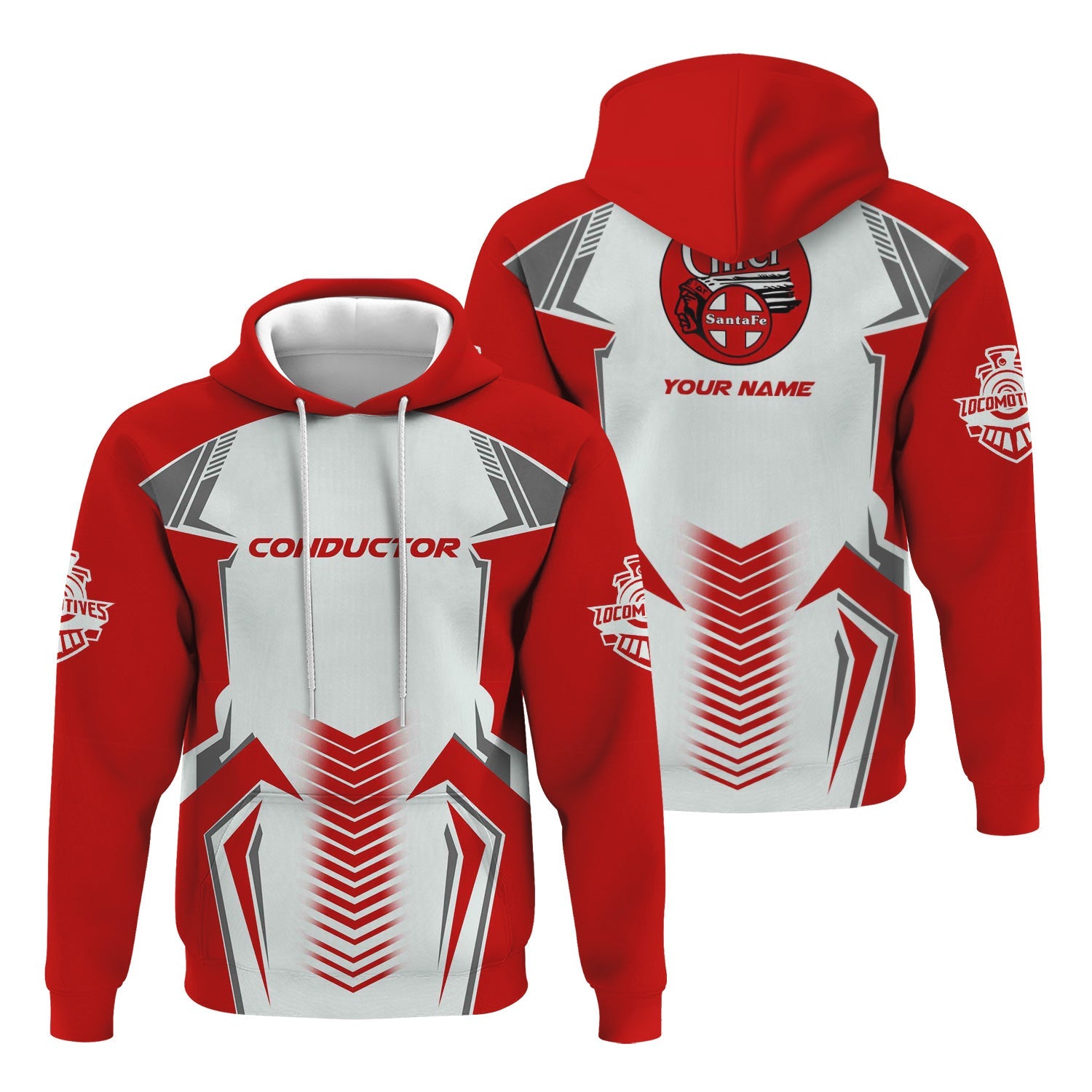 Railspirit Personalized The Chief Santa Fe Railroad Hoodie Standout Style with Custom Position Train Zip Up Hoodie
