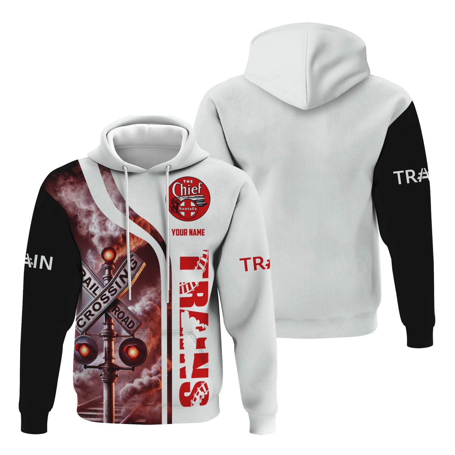 Railspirit Custom Name The Chief Santa Fe Railroad Hoodie Railroad Crossing Sign Printed Zip Hoodie