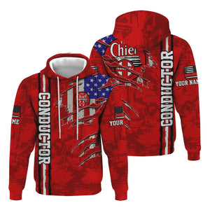 Railspirit Personalized The Chief Santa Fe Railroad Hoodie USA Flag Claw Art with Custom Job Train Zip Up Hoodie
