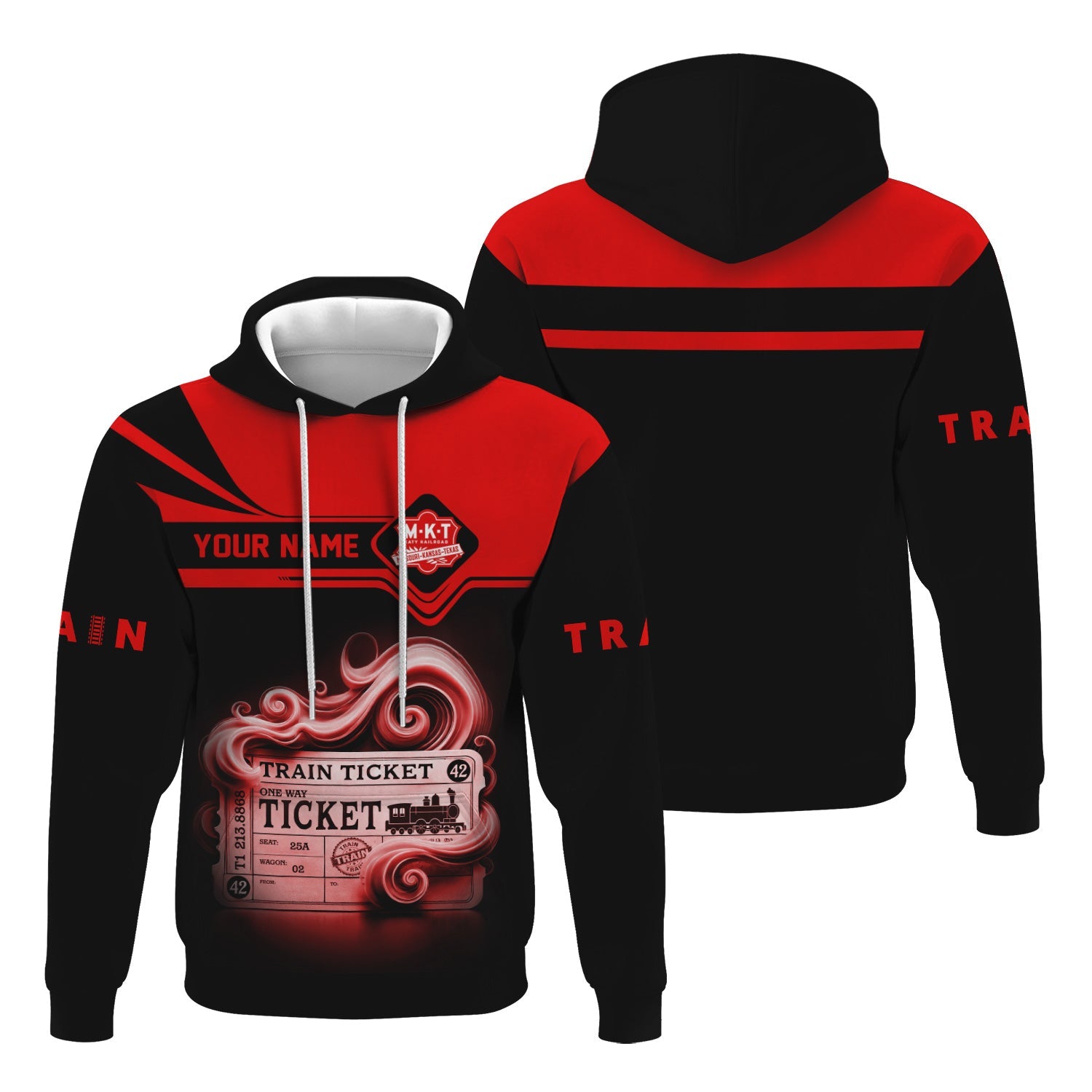 Railspirit Custom Name Katy Railroad Hoodie American Train Ticket Printed Zip Hoodie