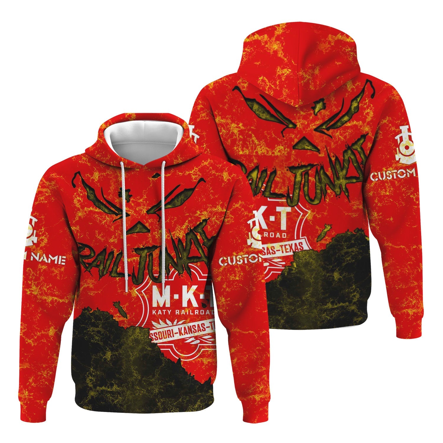 Railspirit Personalized Katy Railroad Hoodie Torn Graphic Style Train Zip Up Hoodie For Rail Junkie
