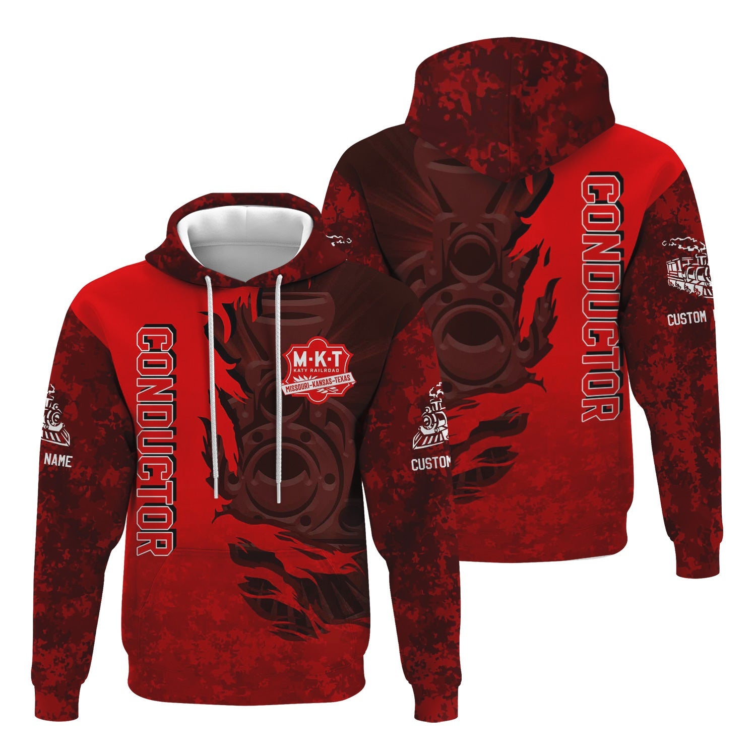 Railspirit Personalized Katy Railroad Hoodie Blazing Style with Custom Position Train Zip Up Hoodie