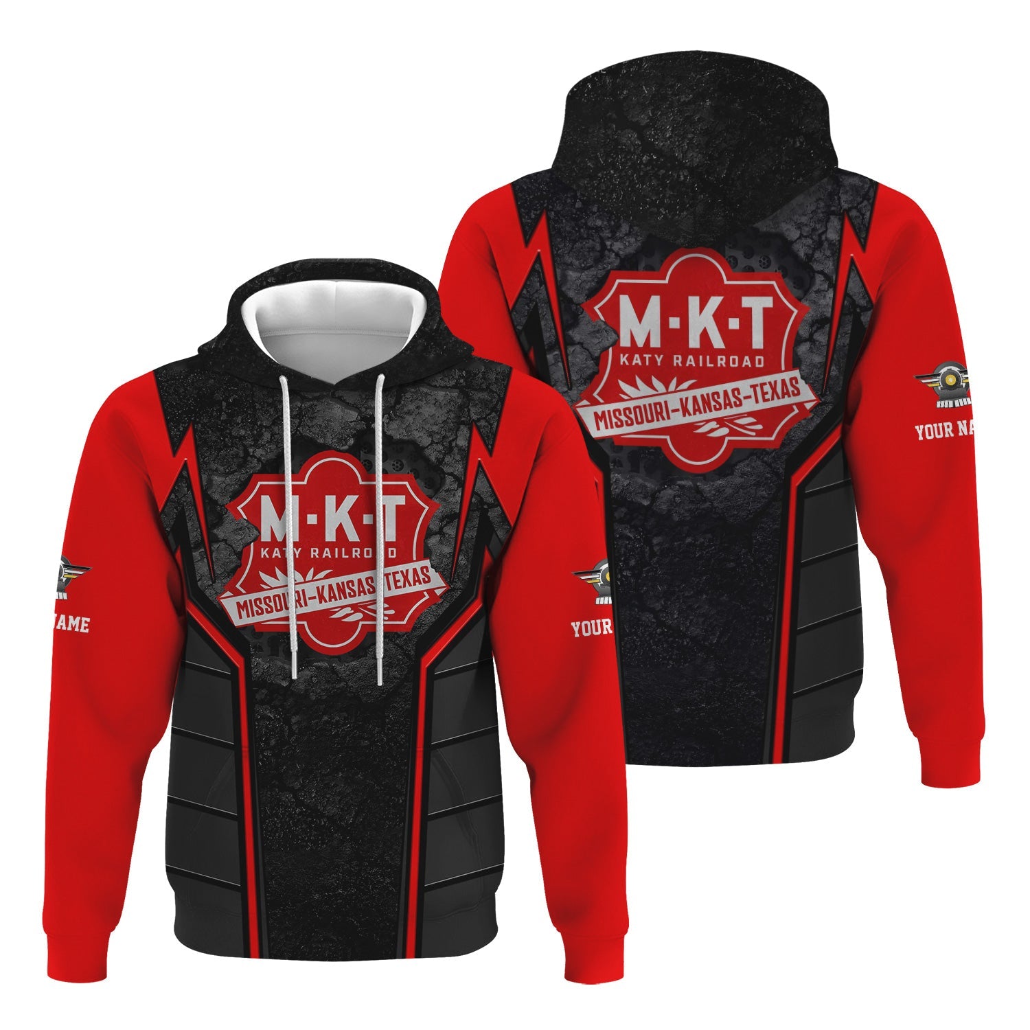 Railspirit Personalized Katy Railroad Hoodie Cracked Metal Design Train Zip Up Hoodie for Rail Enthusiasts