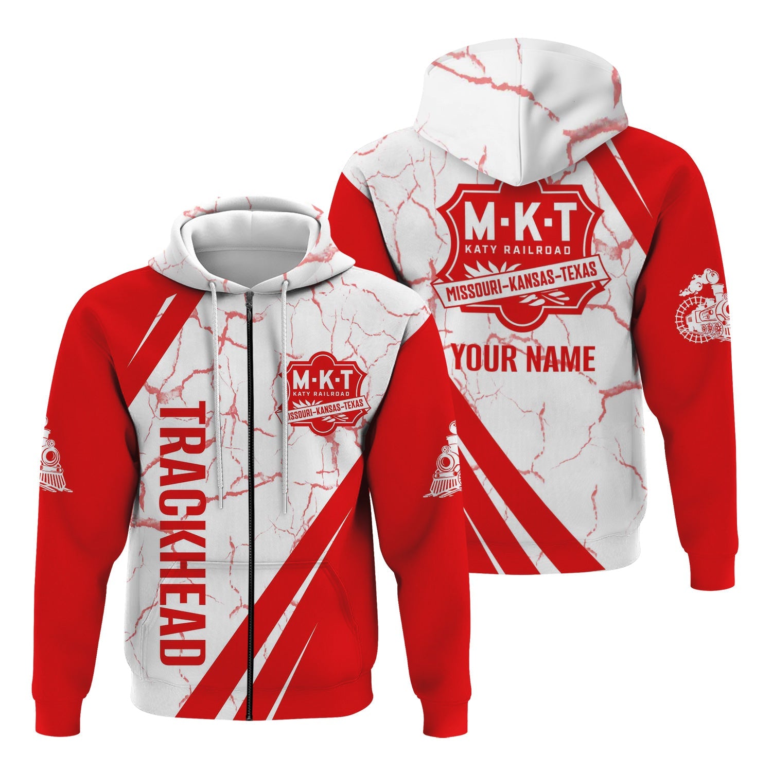 Railspirit Personalized Katy Railroad Hoodie Crackle Texture Style Train Zip Up Hoodie For Trackhead