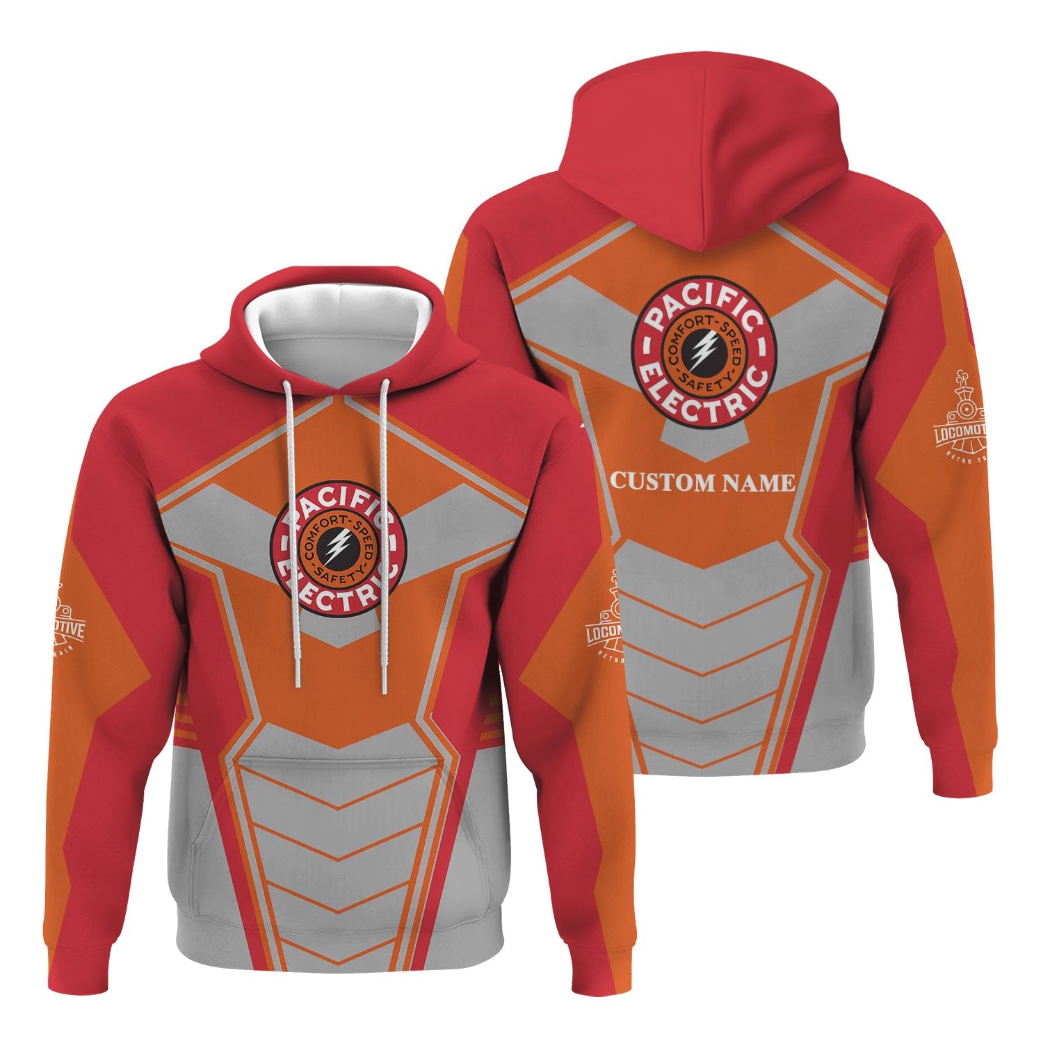 Railspirit Personalized Pacific Electric Railroad Hoodie Engine-Inspired Style Train Zip Up Hoodie for Railroad Fanatic