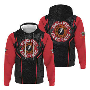 Railspirit Personalized Pacific Electric Railroad Hoodie Cracked Metal Design Train Zip Up Hoodie for Rail Enthusiasts