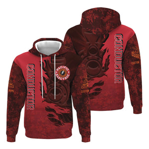 Railspirit Personalized Pacific Electric Railroad Hoodie Blazing Style with Custom Position Train Zip Up Hoodie