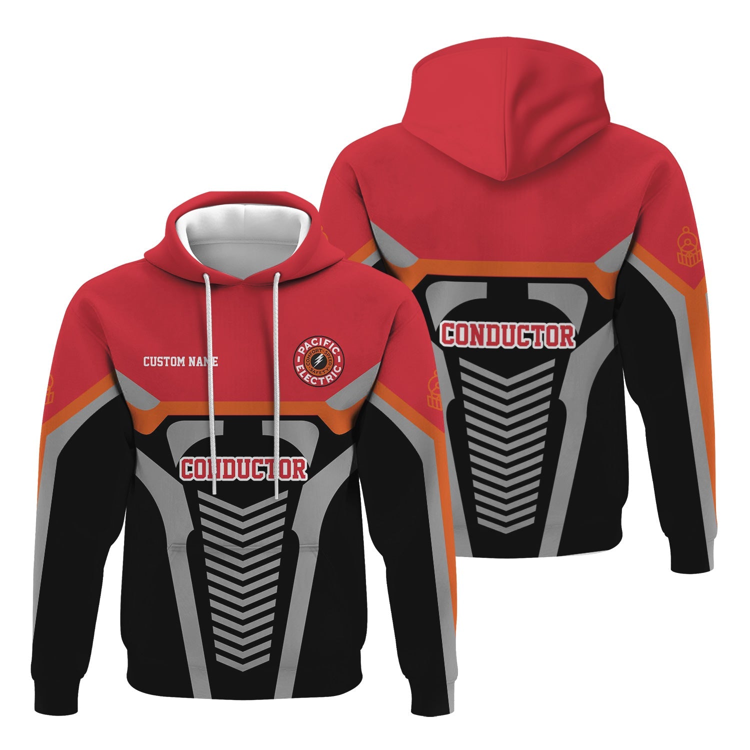 Railspirit Personalized Pacific Electric Railroad Hoodie Track-Inspired with Custom Job Position Train Zip Up Hoodie