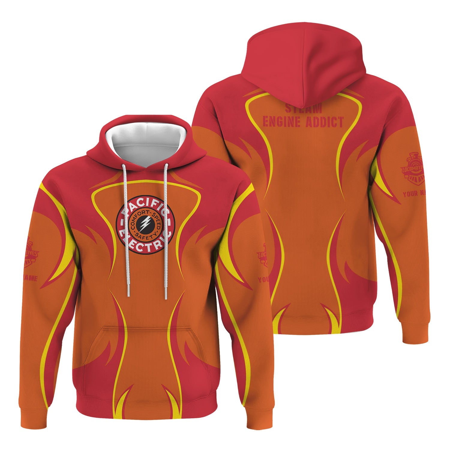 Railspirit Personalized Pacific Electric Railroad Hoodie Distinctive Flame Style Zip Up Hoodie For Steam Engine Addict