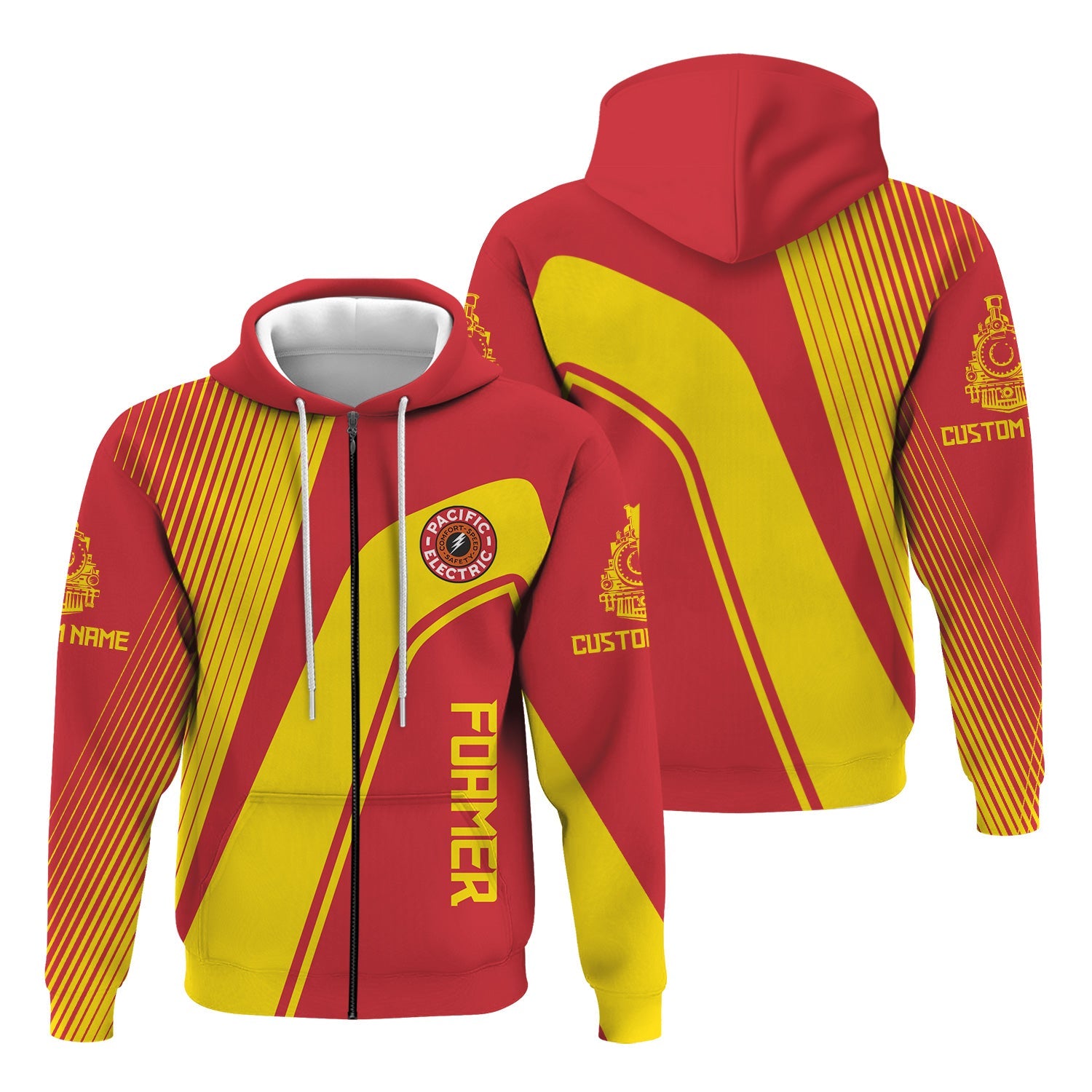 Railspirit Personalized Pacific Electric Railroad Hoodie Vibrant Striking Style Zip Up Hoodie For Rail Enthusiasts