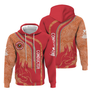 Railspirit Personalized Pacific Electric Railroad Hoodie Flame Design with Custom Job Position Train Zip Up Hoodie