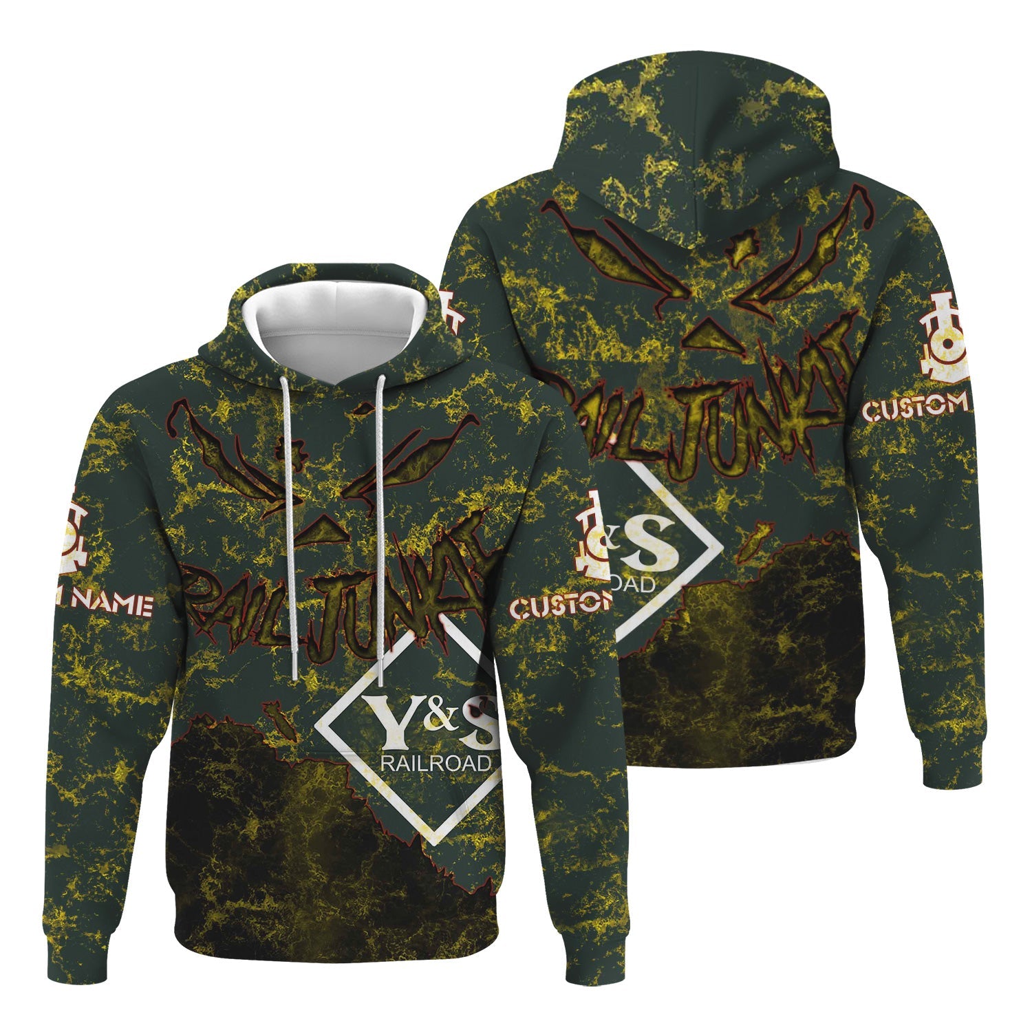 Railspirit Personalized Youngstown & Southern Railroad Hoodie Torn Graphic Style Train Zip Up Hoodie For Rail Junkie