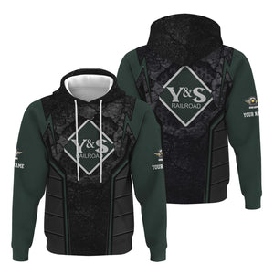 Railspirit Personalized Youngstown & Southern Railroad Hoodie Cracked Metal Design Train Zip Up Hoodie for Rail Enthusiasts