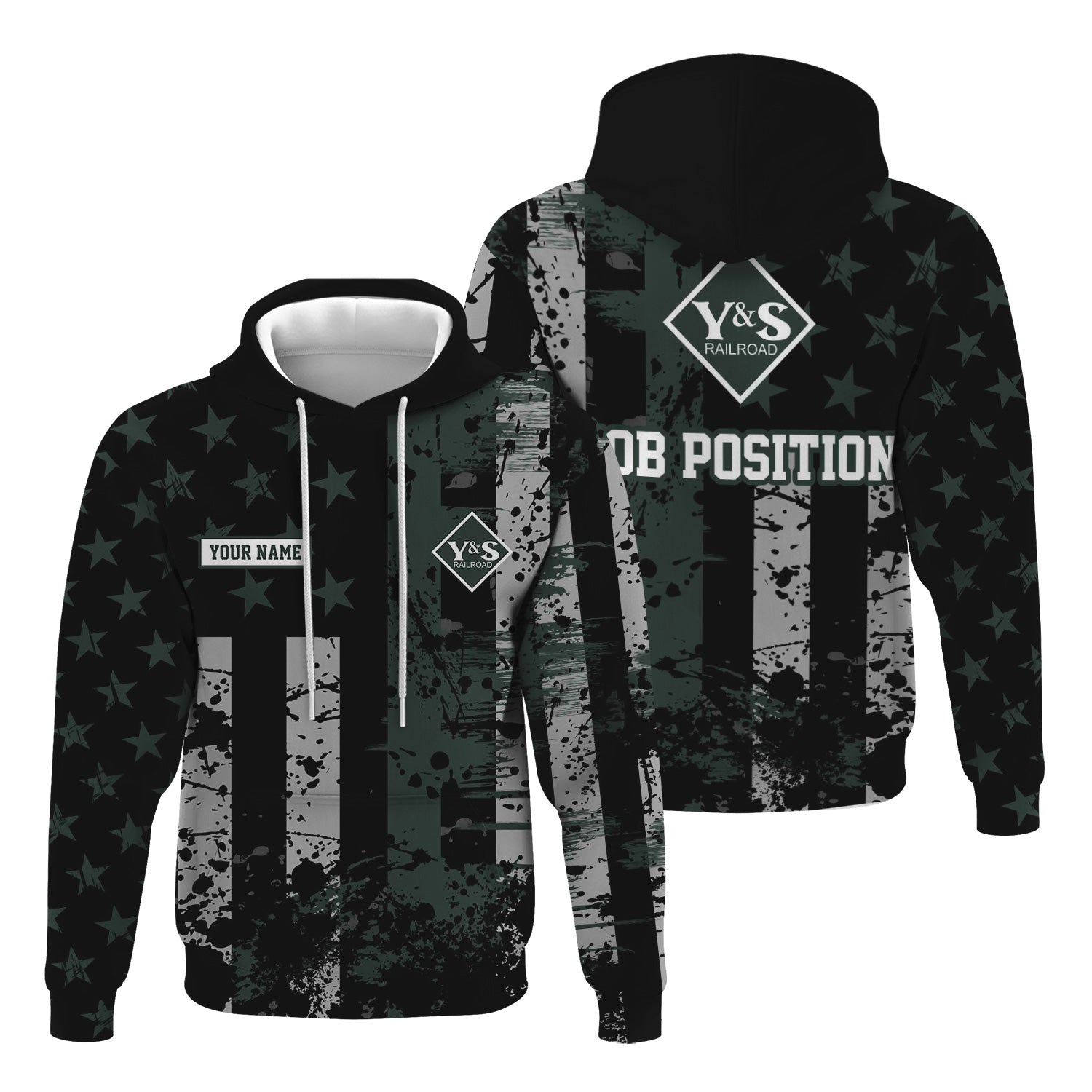 Railspirit Personalized Youngstown & Southern Railroad Hoodie Artistic Paint American Flag Style Train Zip Up Hoodie