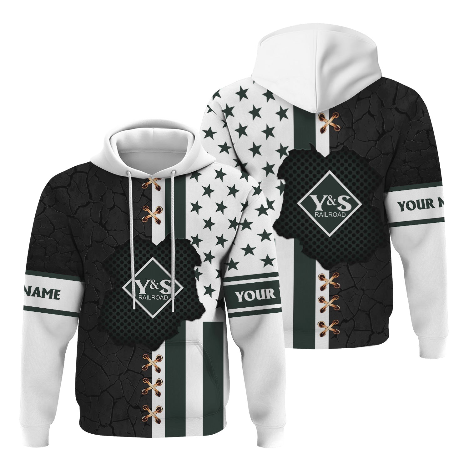 Railspirit Personalized Youngstown & Southern Railroad Hoodie American Flag with Crack Effect Train Zip Up Hoodie