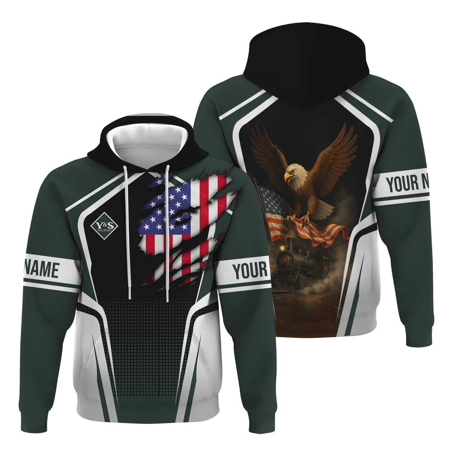 Railspirit Personalized Youngstown & Southern Railroad Hoodie American Eagle Vintage Train Zip Up Hoodie