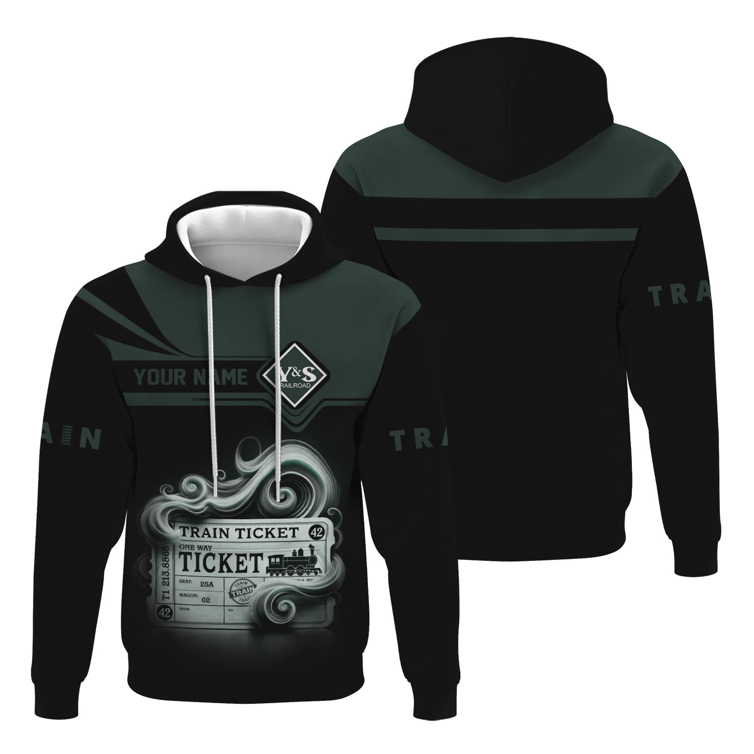 Railspirit Custom Name Youngstown & Southern Railroad Hoodie American Train Ticket Printed Zip Hoodie
