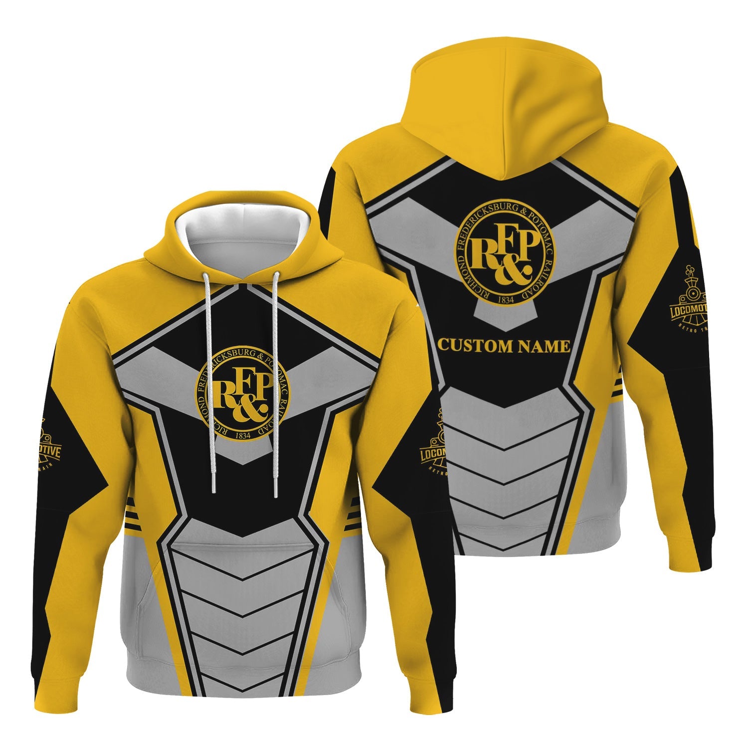 Railspirit Personalized Richmond, Fredericksburg And Potomac Railroad Hoodie Engine-Inspired Style Train Zip Up Hoodie for Railroad Fanatic