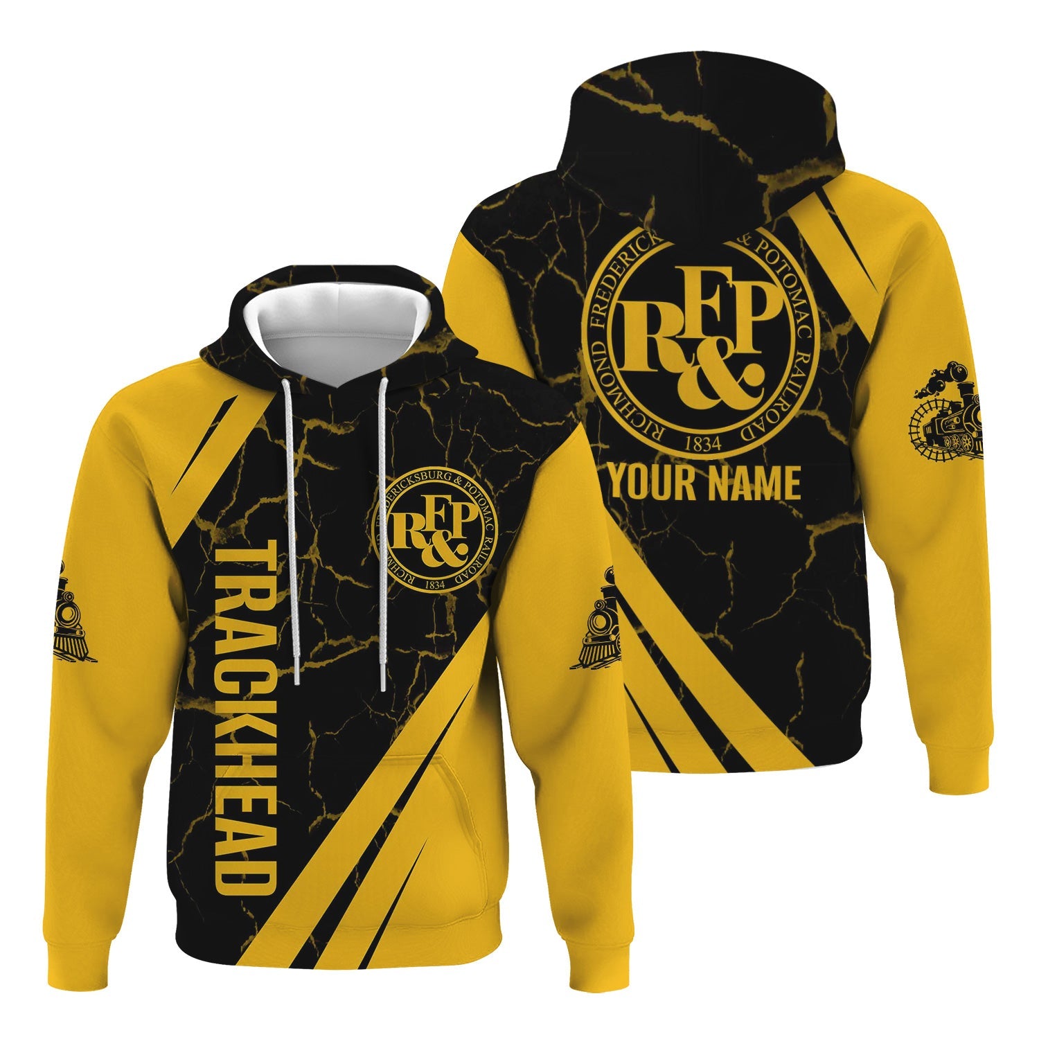 Railspirit Personalized Richmond, Fredericksburg And Potomac Railroad Hoodie Crackle Texture Style Train Zip Up Hoodie For Trackhead