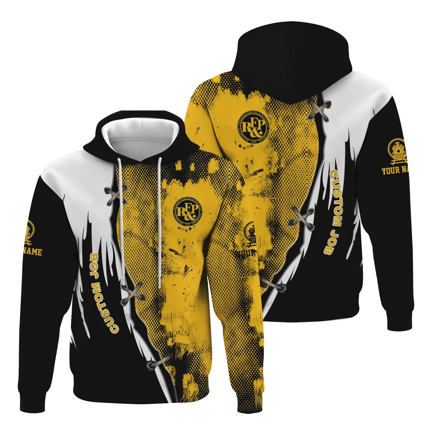 Railspirit Personalized Richmond, Fredericksburg And Potomac Railroad Hoodie Retro Stitches Design with Custom Position Train Zip Up Hoodie