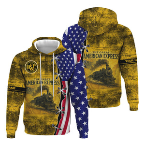 Railspirit Personalized Richmond, Fredericksburg And Potomac Railroad Hoodie Retro American Express Train With USA Flag Zip Up Hoodie