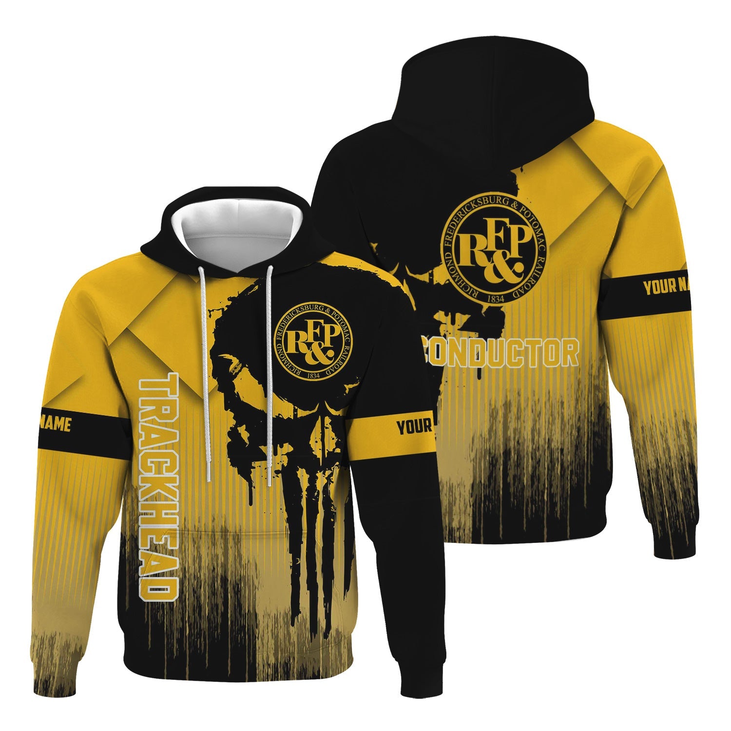 Railspirit Personalized Richmond, Fredericksburg And Potomac Railroad Hoodie Skull Design with Custom Job Train Zip Up Hoodie for Trackhead Crew