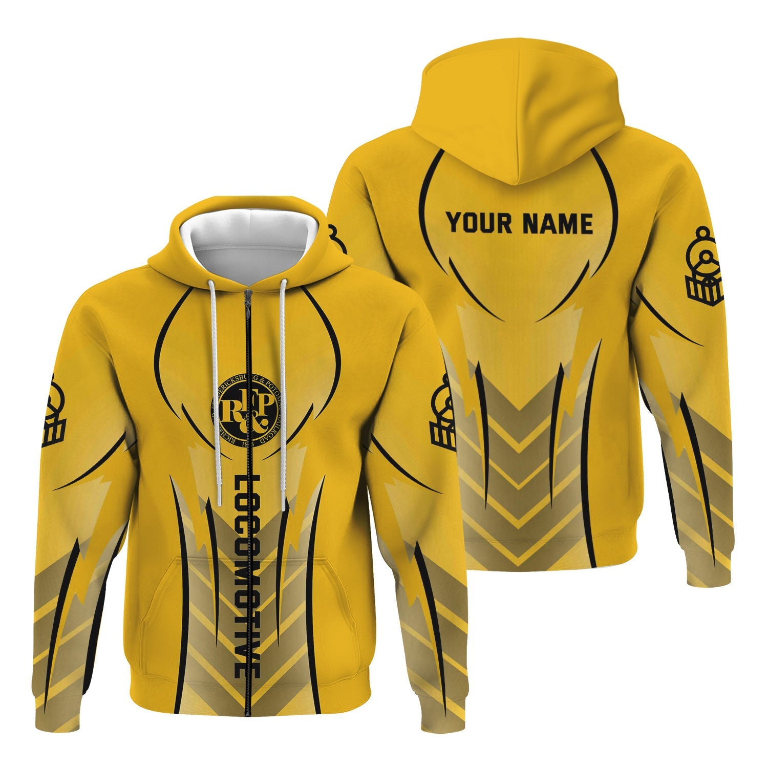 Railspirit Personalized Richmond, Fredericksburg And Potomac Railroad Hoodie Striking Line Style Train Zip Up Hoodie For Locomotive Lovers